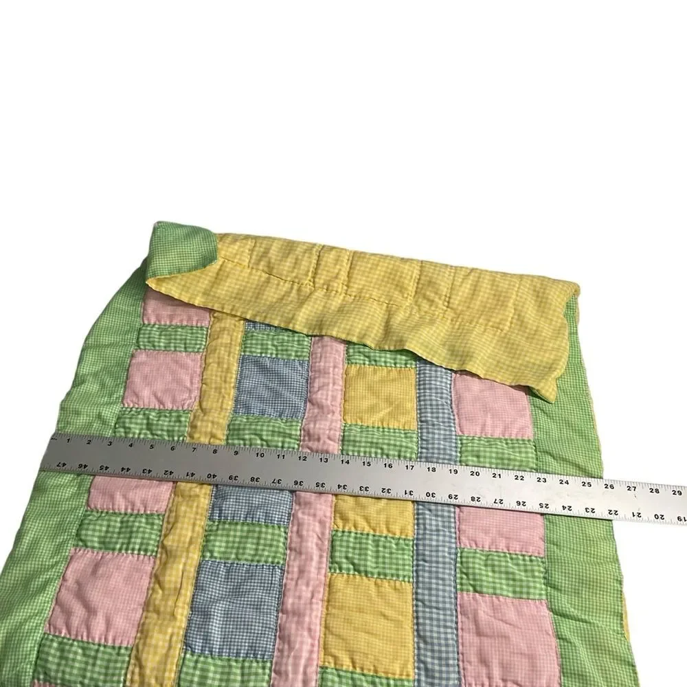 Handcrafted Pastel Gingham Print Block Design Quilted Baby Crib Blanket 38